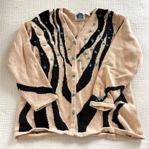 Vintage storybook knits tiger striped cardigan with beading